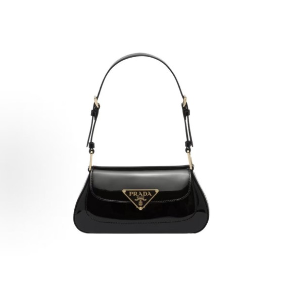 PRADA Enamel metal triangular logo clasp single-shoulder bag for women in black